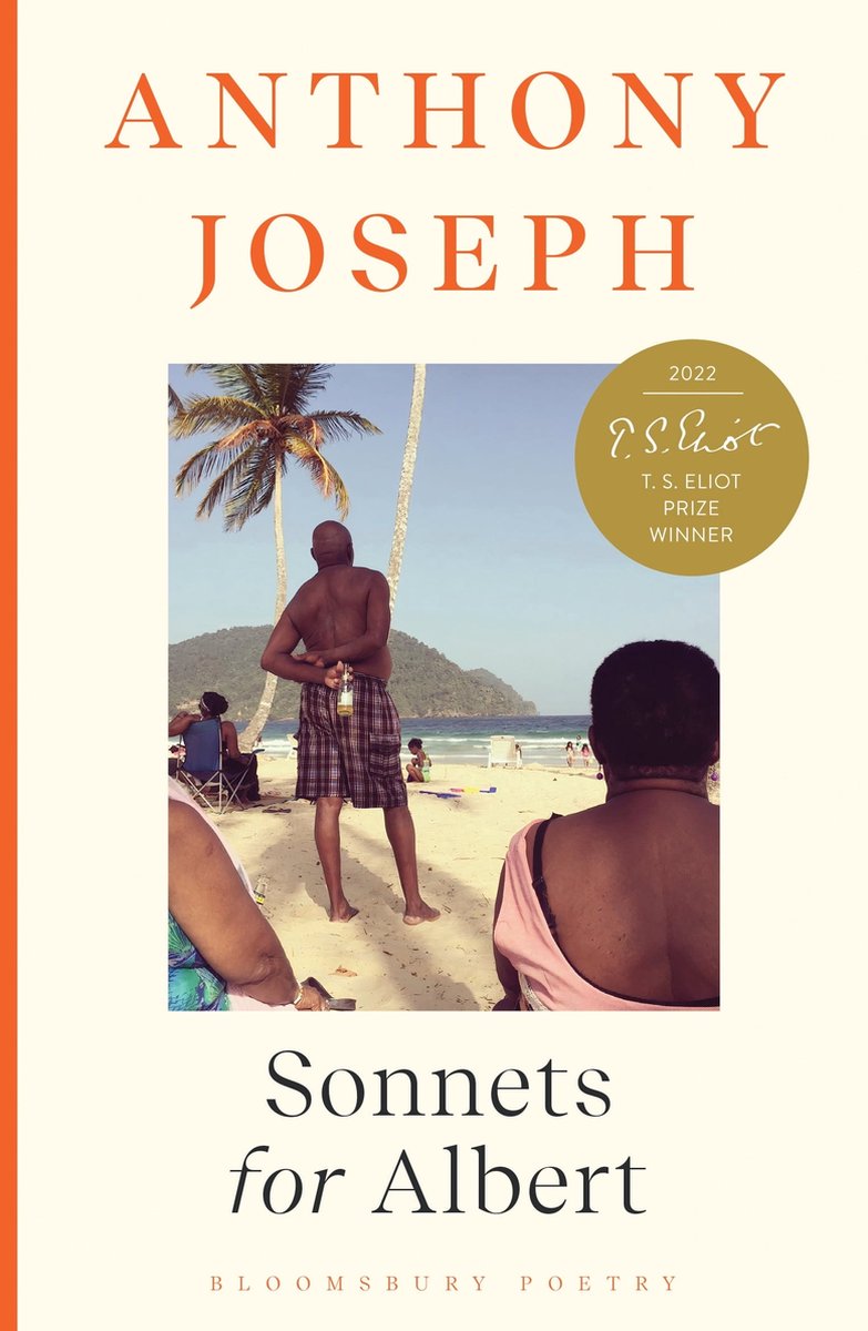 Book cover for the T. S. Eliot Prize-winning Sonnets for Albert by Anthony Joseph, featuring a beach scene from the February 2023 Bocas Book Bulletin.