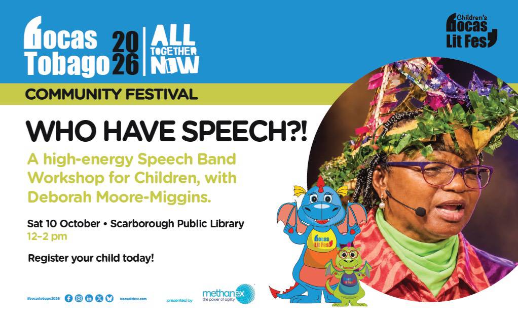 Event poster for “Who Have Speech?!”, a children’s Speech Band workshop with Deborah Moore-Miggins at Scarborough Public Library, 10 October, 12–2 pm.
