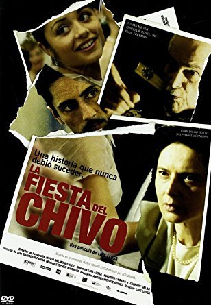 DVD cover for the film La Fiesta del Chivo, featuring a montage of characters and the film title in bold red letters based on the novel by Mario Vargas Llosa.